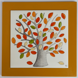 Photo de la décoration murale "Arbre en automne", carreau de céramique peint à la main