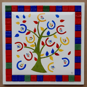 Photo de la décoration murale "Arbre aux chromos", carreau de céramique peint à la main