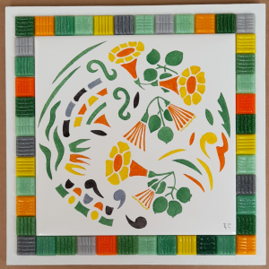 Photo de la décoration murale "Bignone", carreau de céramique représentant une bignone peint à la main