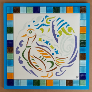 Photo de la décoration murale "Canard", carreau de céramique représentant un canard peint à la main