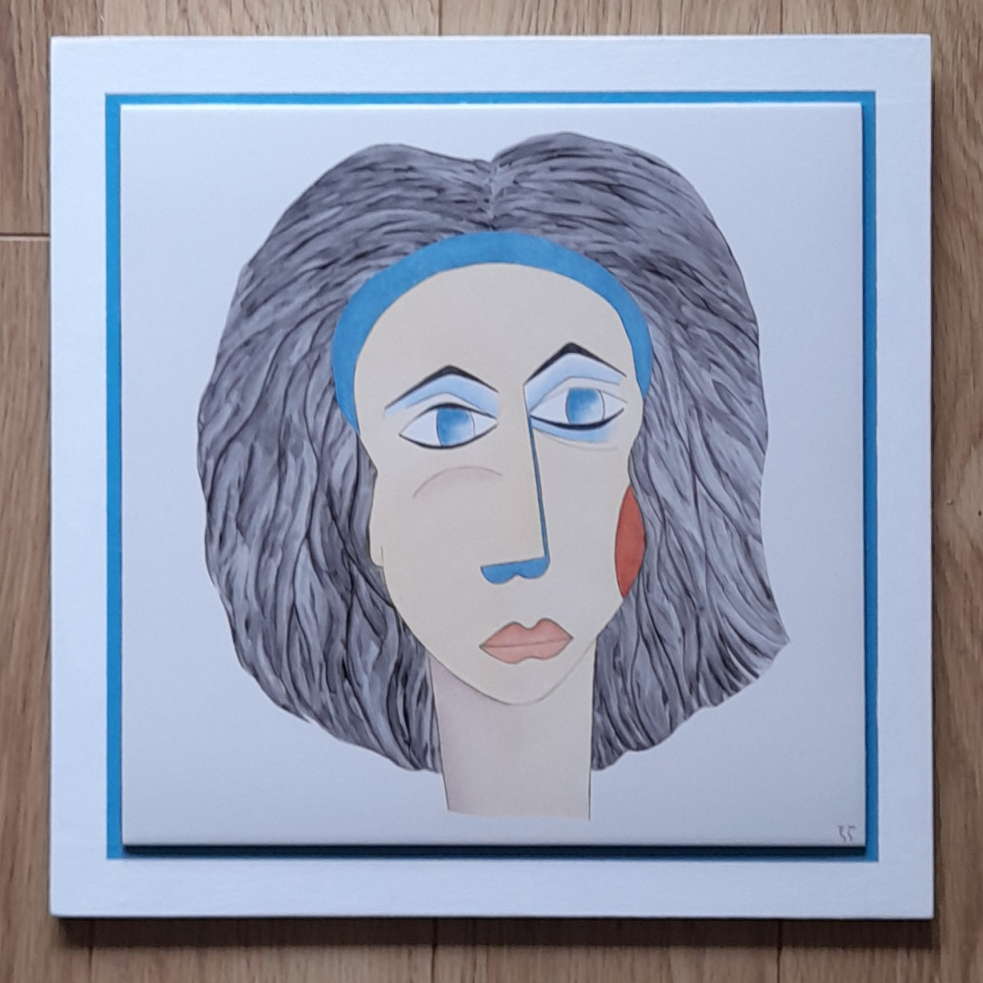 Photo de la décoration murale "Dame au bandeau bleu", carreau de céramique peint à la main