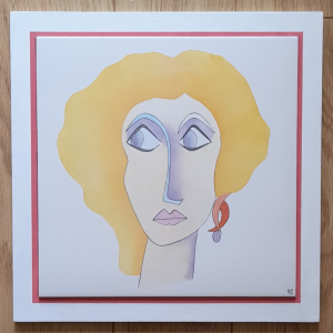 Photo de la décoration murale "Dame blonde", carreau de céramique peint à la main