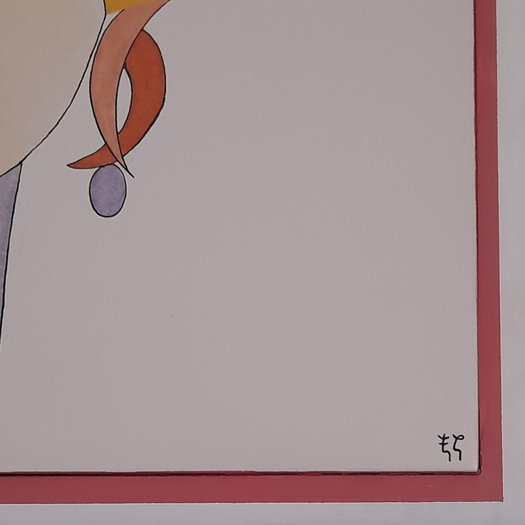 Détail de la décoration murale "Dame blonde", carreau de céramique peint à la main