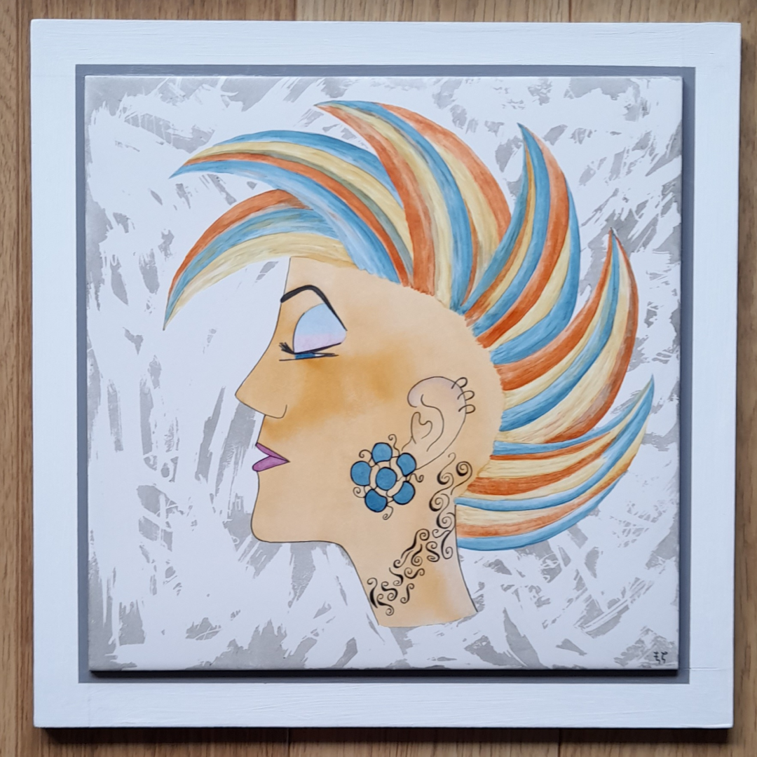 Photo de la décoration murale "La punkette", carreau de céramique peint à la main