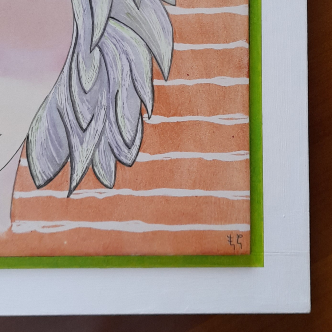 Détail des couleurs de la décoration murale "Les yeux gris", carreau de céramique peint à la main