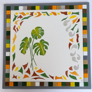 Photo de la décoration murale "Monstera", carreau de céramique peint à la main