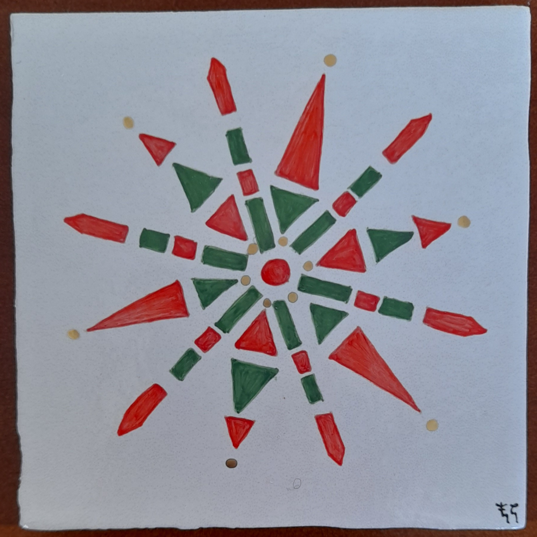 Photo d'un des dessous de verre de Noël "Etoiles de Noël", carreau de céramique peint à la main