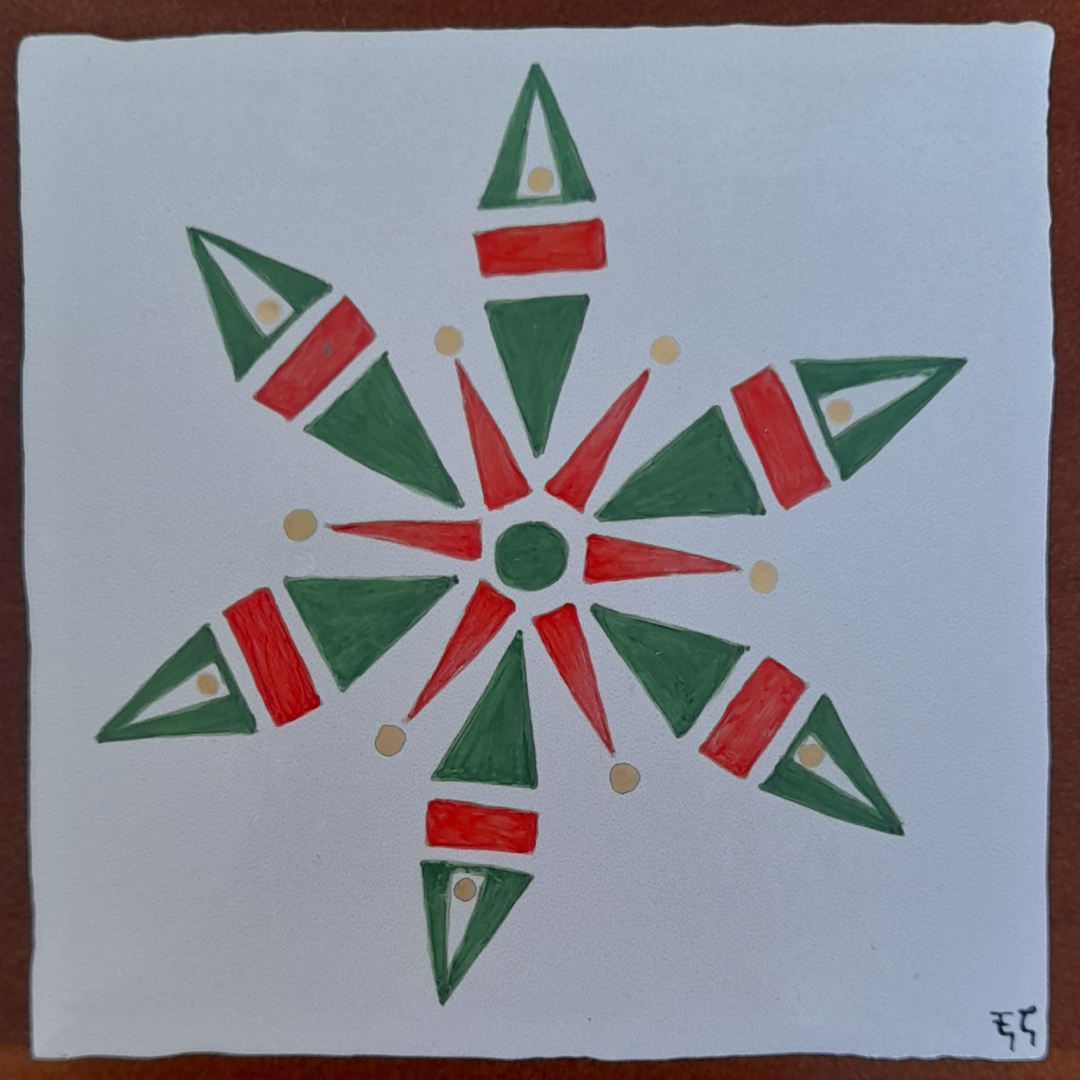 Photo d'un des dessous de verre de Noël "Etoiles de Noël", carreau de céramique peint à la main