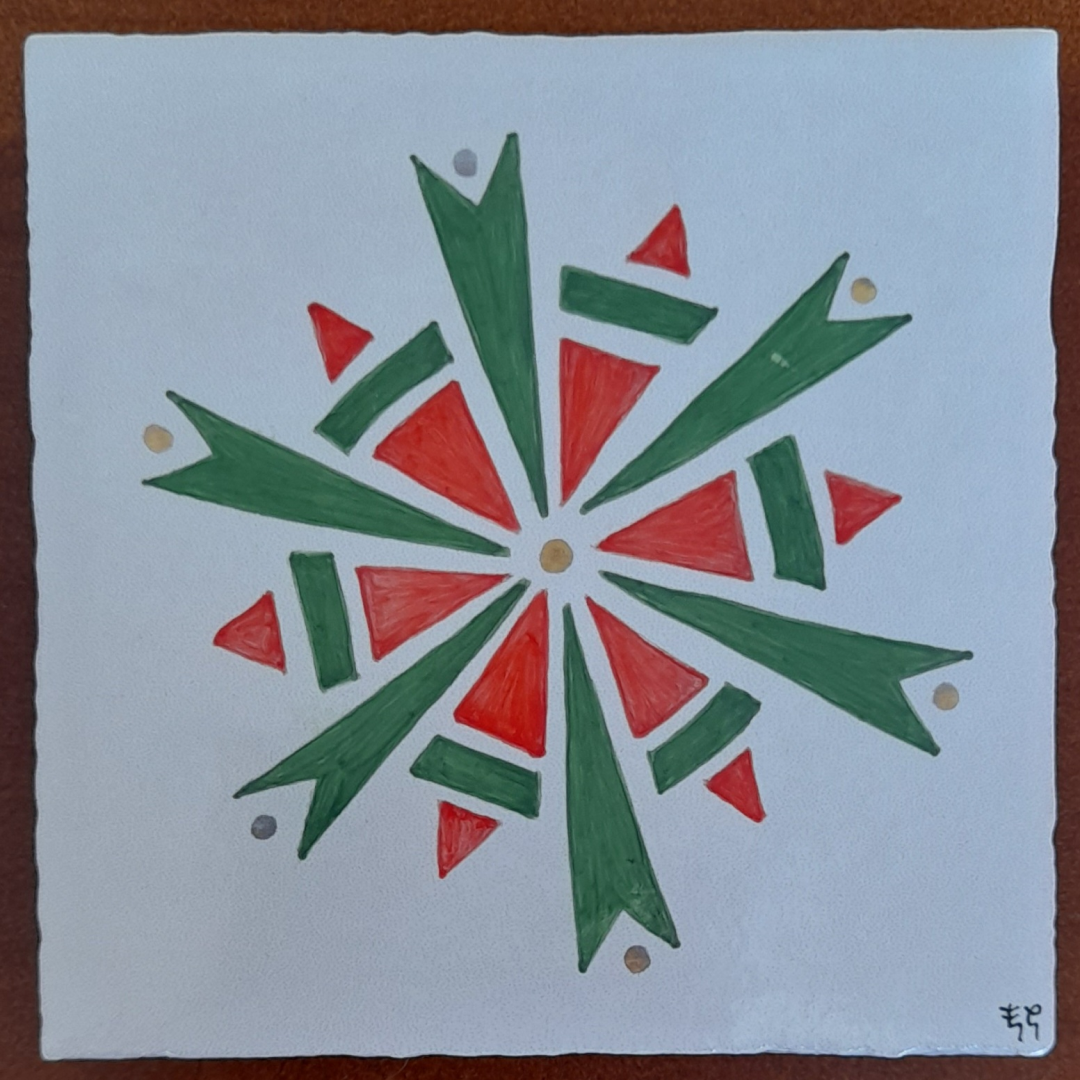 Photo d'un des dessous de verre de Noël "Etoiles de Noël", carreau de céramique peint à la main