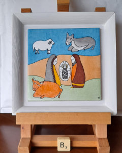 Photo de la décoration murale de Noël "Mini crèche et animaux", carreau de céramique peint à la main