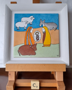 Photo de la décoration murale de Noël "Mini crèche et animaux", carreau de céramique peint à la main