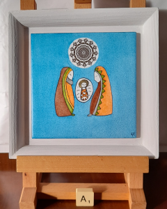 Photo de la décoration murale de Noël "Mini crèche étoilée", carreau de céramique peint à la main