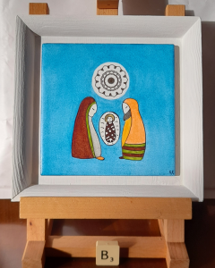 Photo de la décoration murale de Noël "Mini crèche étoilée", carreau de céramique peint à la main