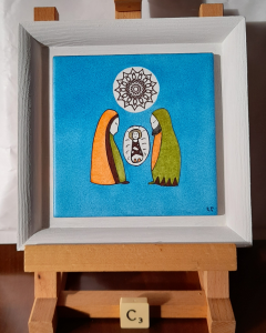 Photo de la décoration murale de Noël "Mini crèche étoilée", carreau de céramique peint à la main