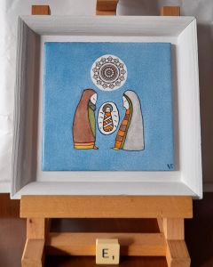 Photo de la décoration murale de Noël "Mini crèche étoilée", carreau de céramique peint à la main