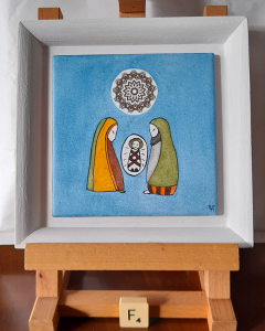 Photo de la décoration murale de Noël "Mini crèche étoilée", carreau de céramique peint à la main